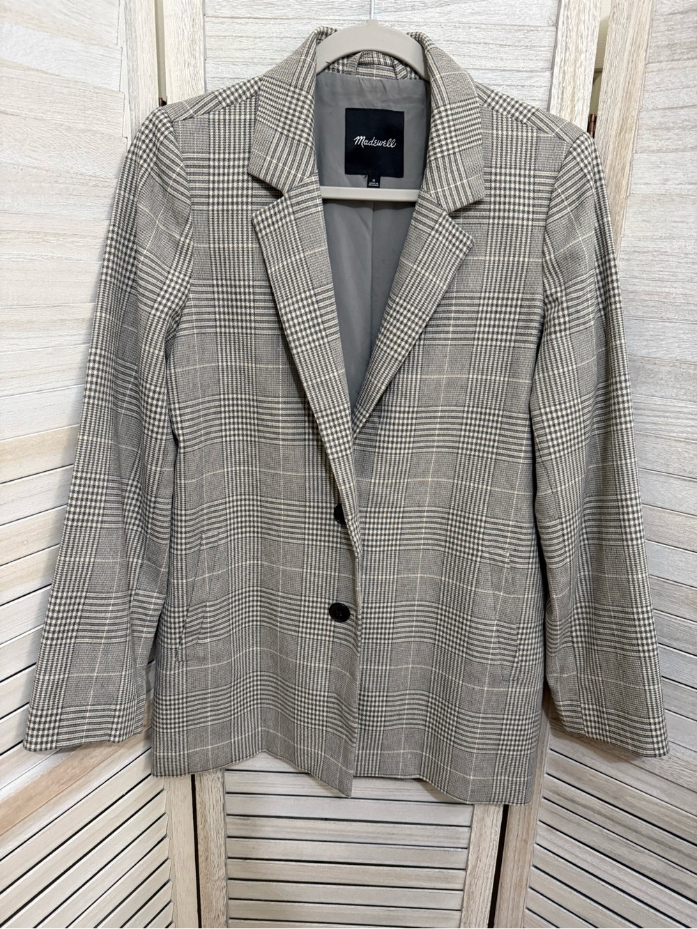Madewell Plaid Gray & Cream Tailored Blazer